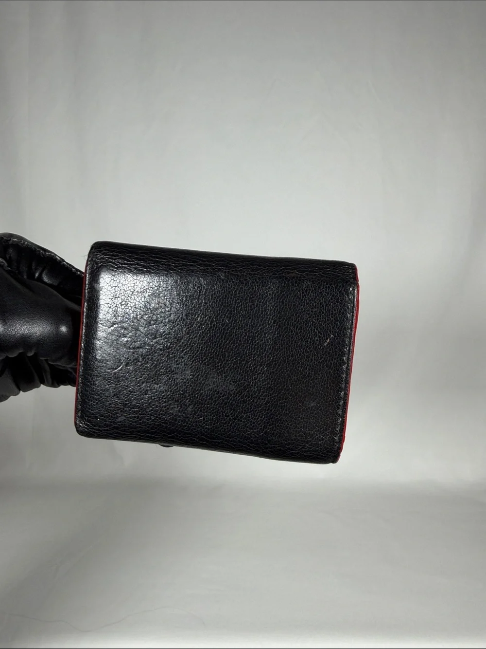 Authentic Miu Miu Madras Love Black Goatskin Leather Trifold Wallet